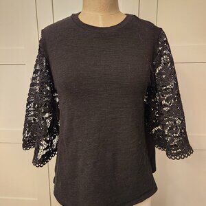 Free the Roses Lace Cutout sleeve Black Boho Blouse Size small